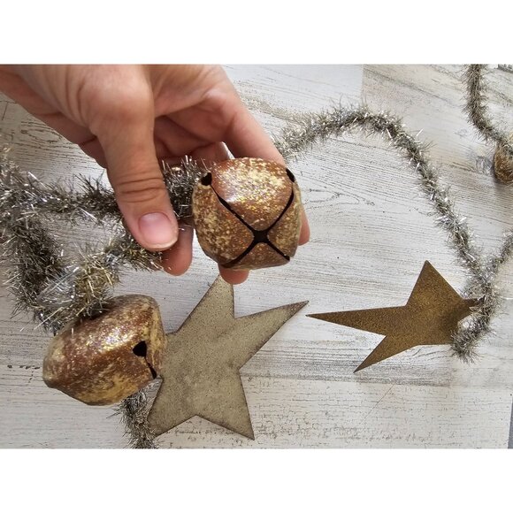 Antique 8' tinsel star Bell Garland tree metal silver unique - Picture 5 of 8